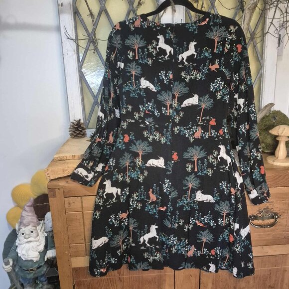 🍂 20% OFF - Magic Forest Long Sleeve Midi Dress Unicorn & Animal Novelty Print - Picture 4 of 11